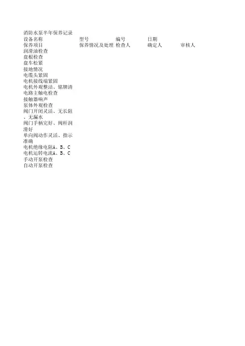 消防水泵半年保养记录表