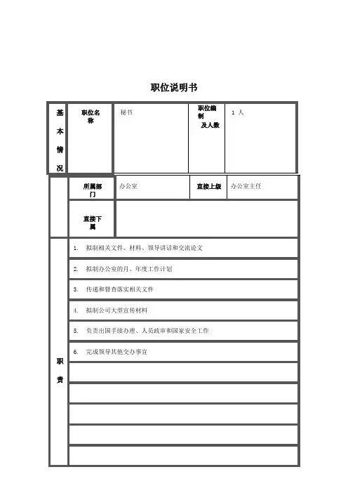 江动股份有限公司岗位说明书大全
