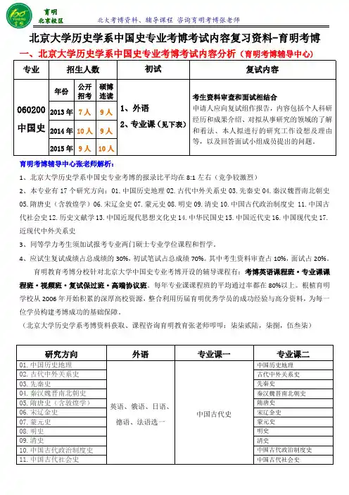 北大中国史专业考博真题复习资料参考书考试内容考试重点-育明考博