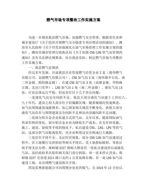 燃气市场专项整治工作实施方案