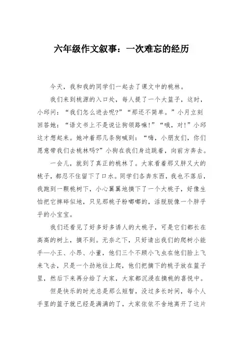 六年级作文叙事：一次难忘的经历