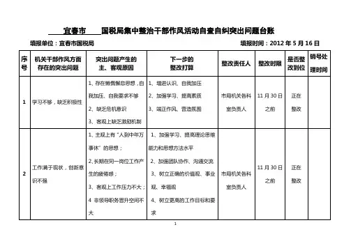 宜春市 国税局集中整治干部作风活动自查自纠突出问题台账