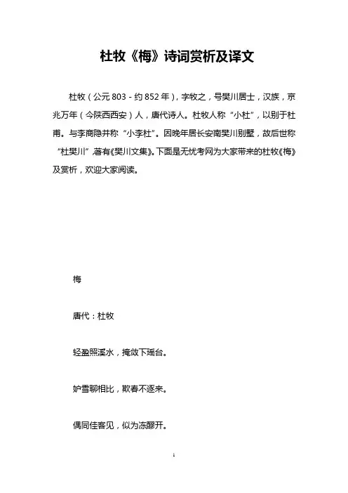 杜牧《梅》诗词赏析及译文