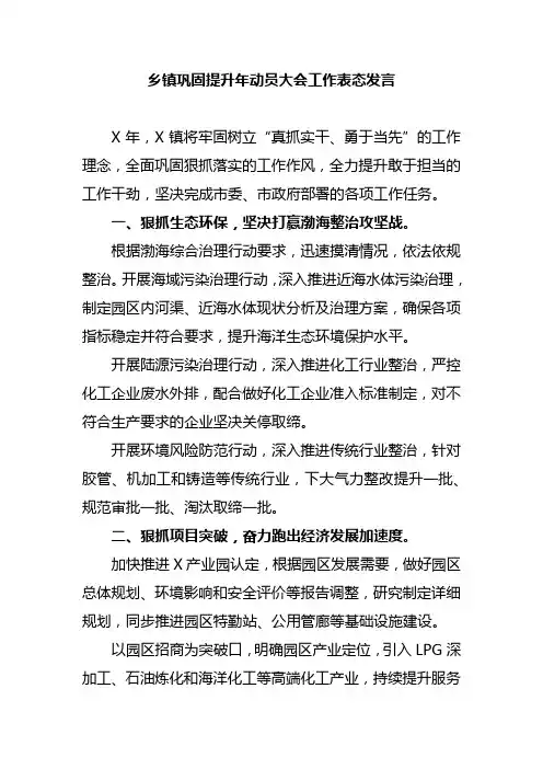 乡镇巩固提升年动员大会工作表态发言
