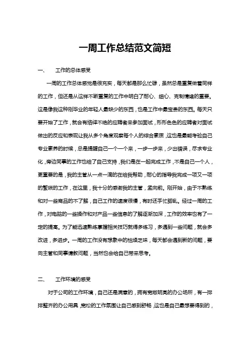 一周工作总结范文简短