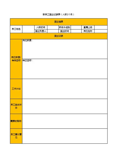 新员工面谈记录表(1个月)