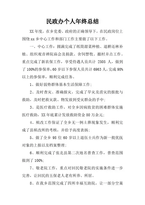 民政办个人年终总结