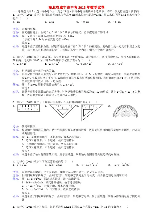 湖北省咸宁市2013年中考数学真题试题(解析版)