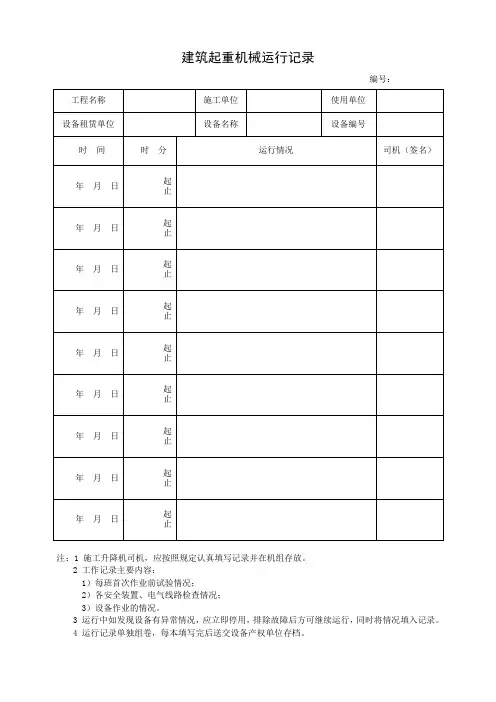 施工升降机运行及司机交接班记录