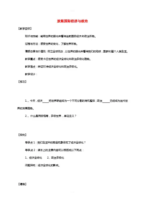 九年级政治全册 第一单元 世界在我心中 第一节 感受今日世界 第2课框 放眼国际经济与政治教学案湘教版