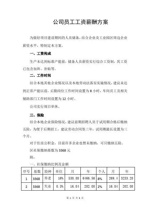 公司员工工资薪酬方案