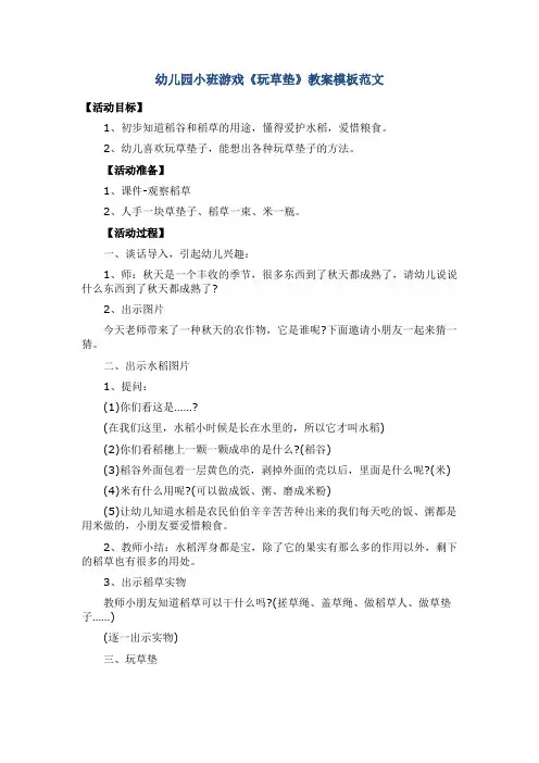 幼儿园小班游戏《玩草垫》教案模板范文