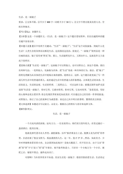 作文“生活,是一面镜子”指导及范文