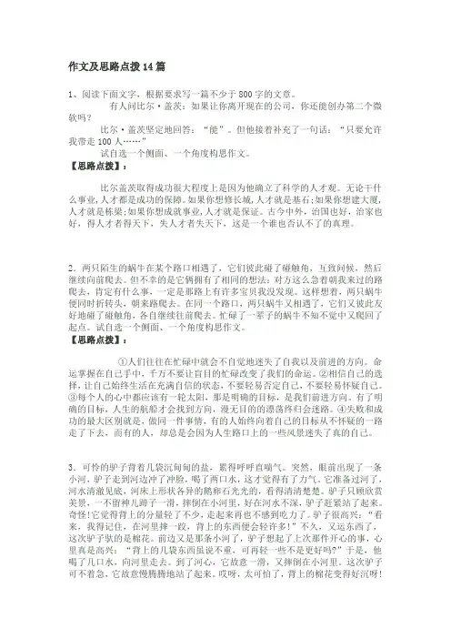 作文及思路点拨14篇