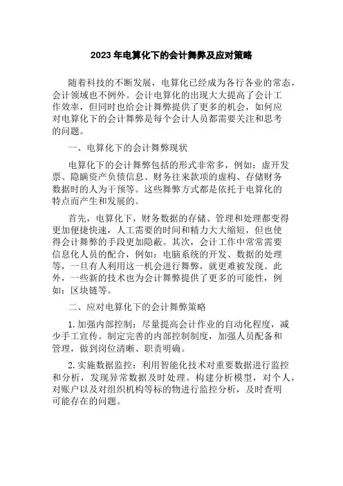 2023年电算化下的会计舞弊及应对策略