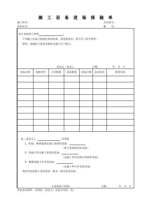 施工设备进场报验单