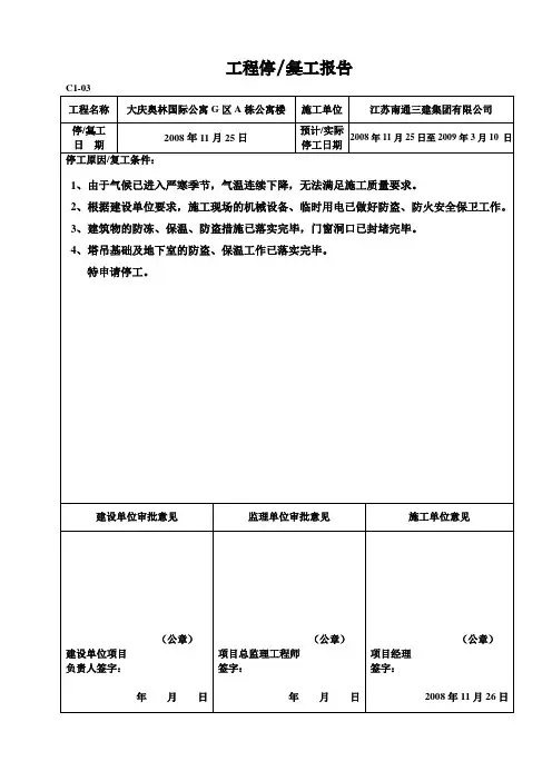 工程停工报告