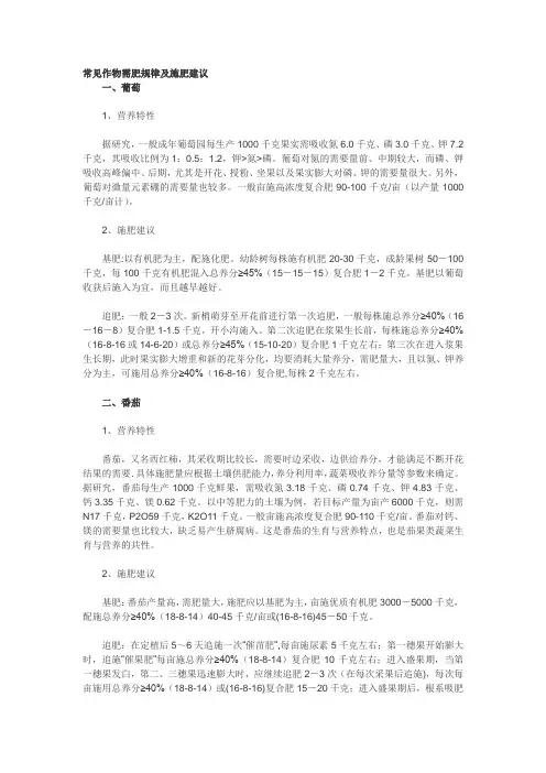 常见作物需肥规律及施肥建议