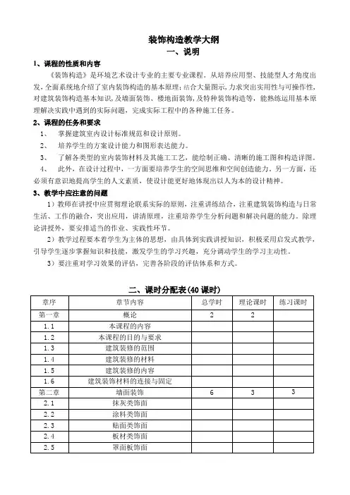 《建筑装饰构造》教学大纲