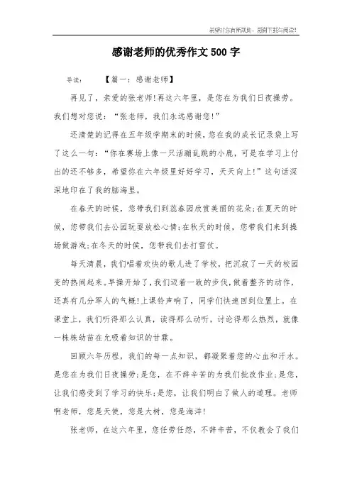 感谢老师的优秀作文500字