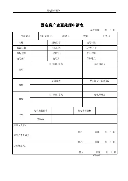 固定资产变更处理申请表