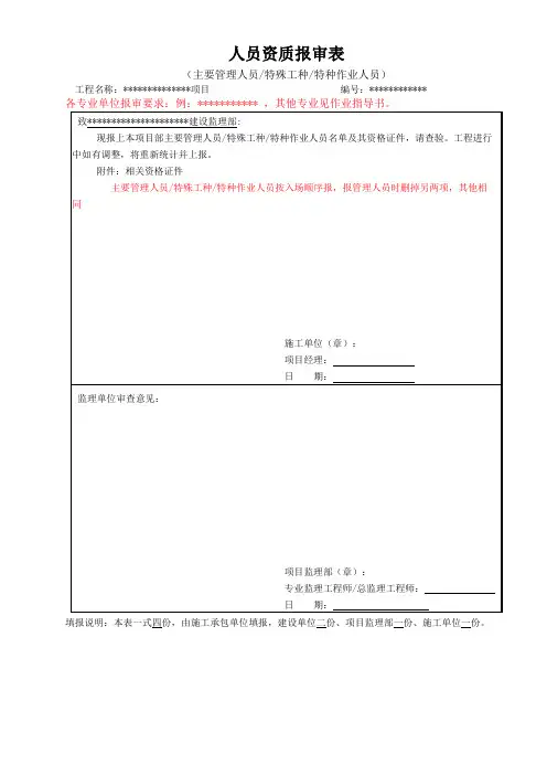 人员资质报审表