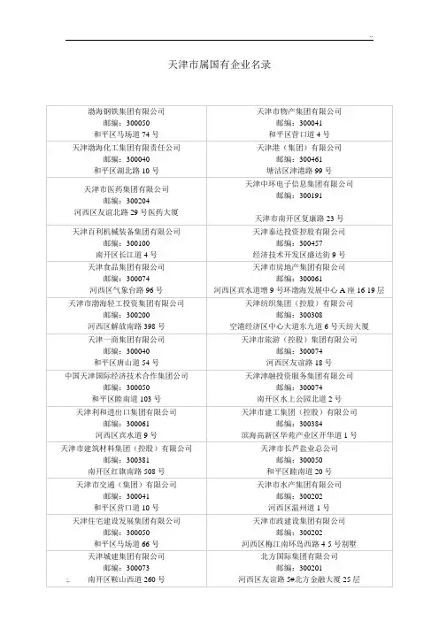 天津市属国有企业名录