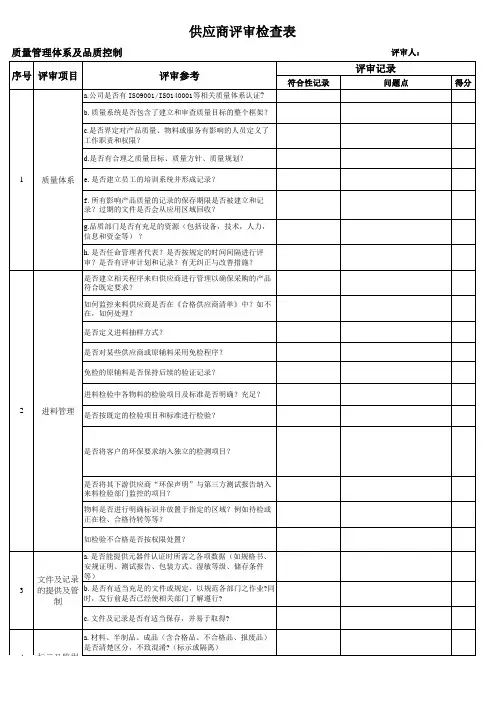 电子公司供应商评审检查表