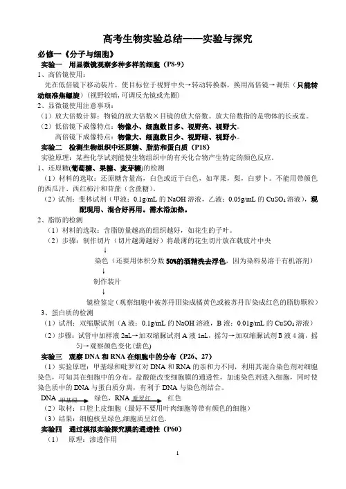 高考生物实验总结