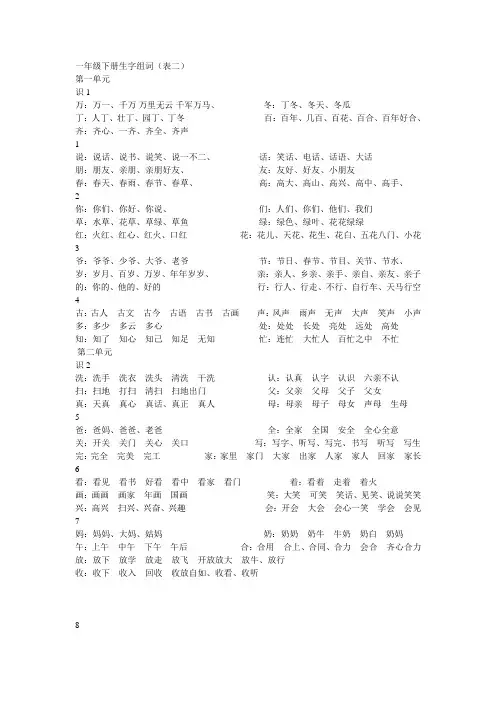 一年级下册生字组词