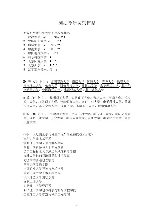 测绘研究生专业的学校及排名