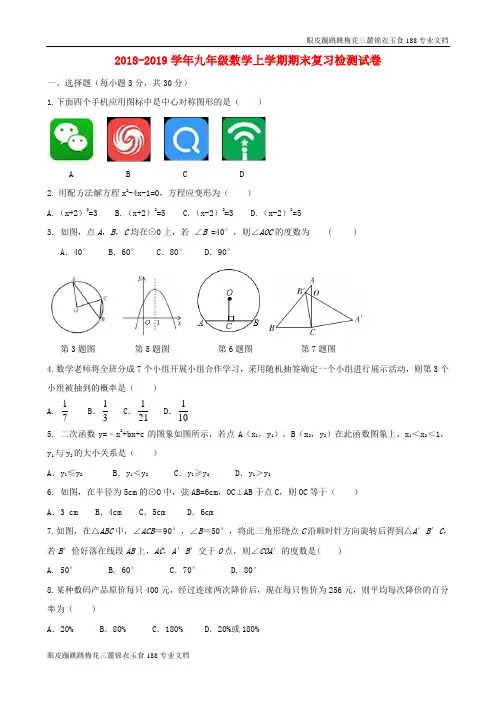 2018_2019学年九年级数学上学期期末复习检测试卷9