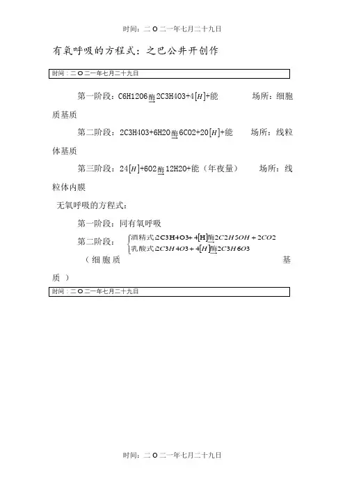 有氧呼吸和无氧呼吸方程式 2
