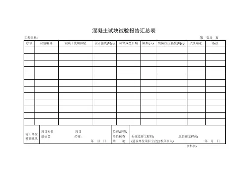 混凝土试块试验报告汇总表 3