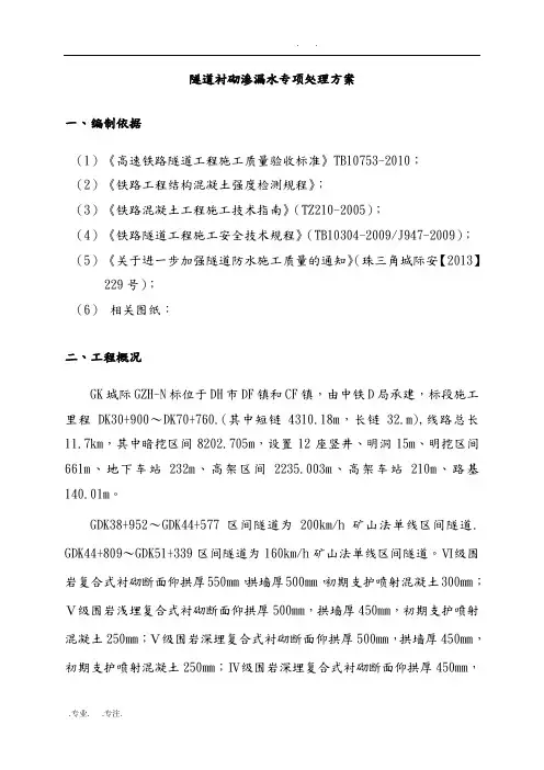 隧道衬砌渗漏水专项处理方案
