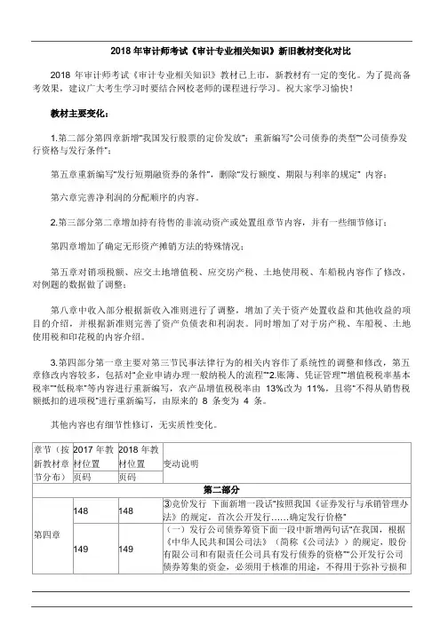 2018 审计专业相关知识 教材变化