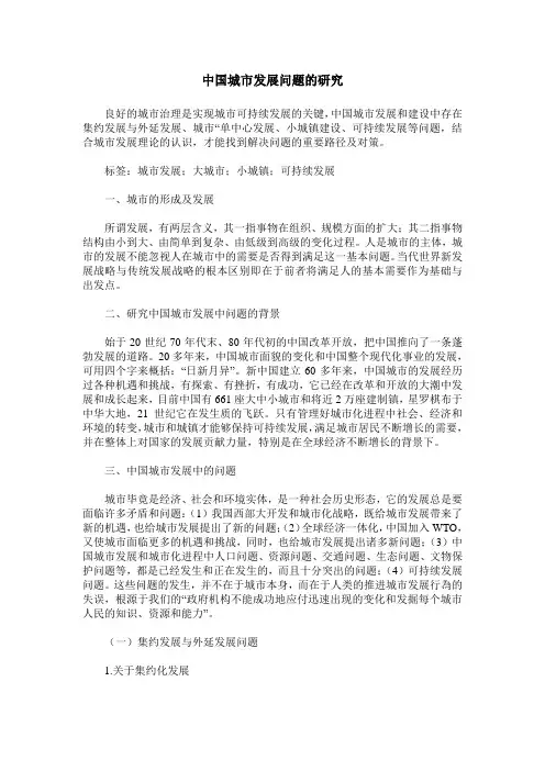 中国城市发展问题的研究