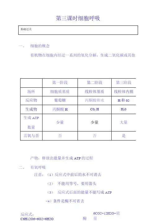 2021届高考生物二轮专题复习讲义：细胞呼吸