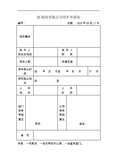 公司车辆使用申请单模板