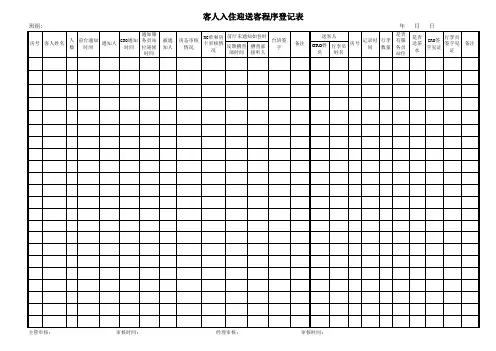 客人入住迎送客程序登记表