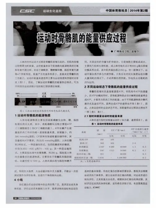 运动时骨骼肌的能量供应过程