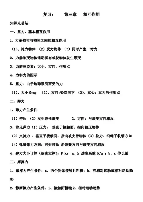 高中物理必修一相互作用知识点总结