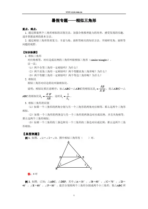 暑假专题 相似三角形(含答案)-