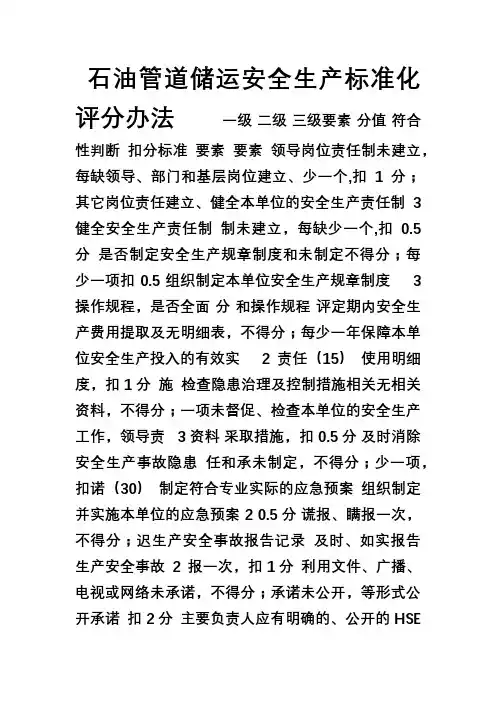 AQ2045-2012《安全生产标准化---管道储运实施指南评分办法》