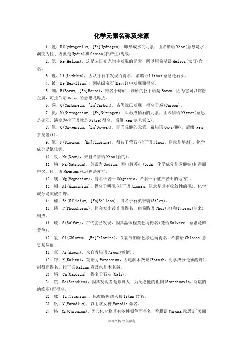 化学元素名称及来源