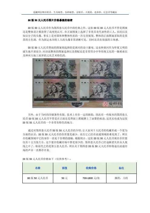80版50元人民币图片价格暴涨的秘密