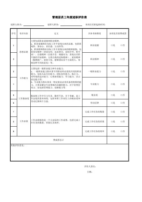 管理层述职评价表
