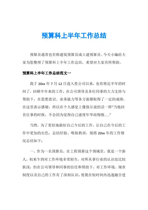预算科上半年工作总结