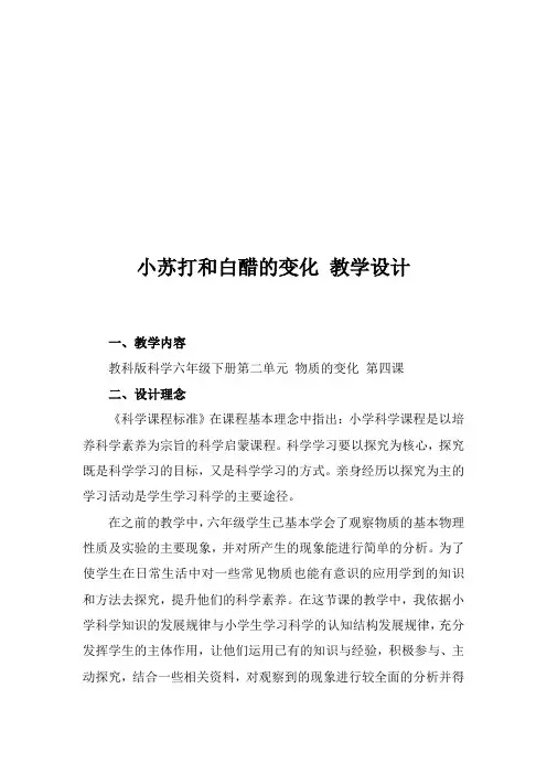 六年级下册科学教案 -2.4 小苏打和白醋的变化｜教科版 (7)