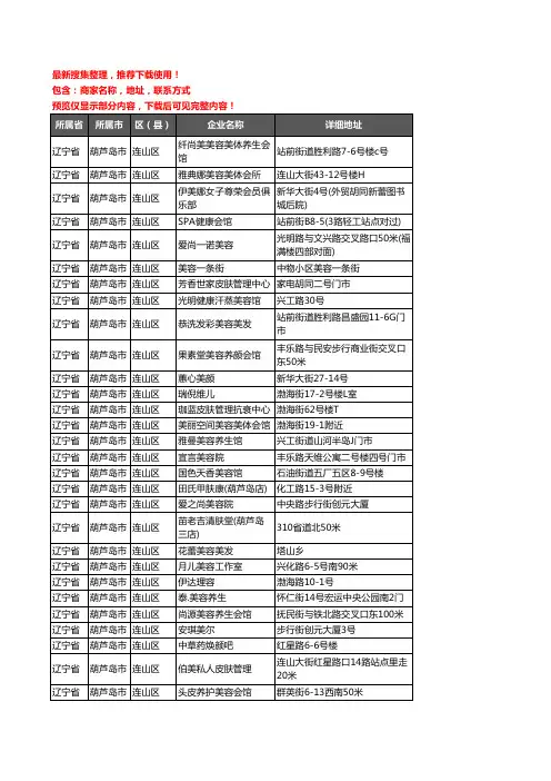新版辽宁省葫芦岛市连山区美容院企业公司商家户名录单联系方式地址大全135家